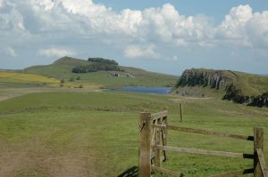 Hadrian's Wall with blue sky